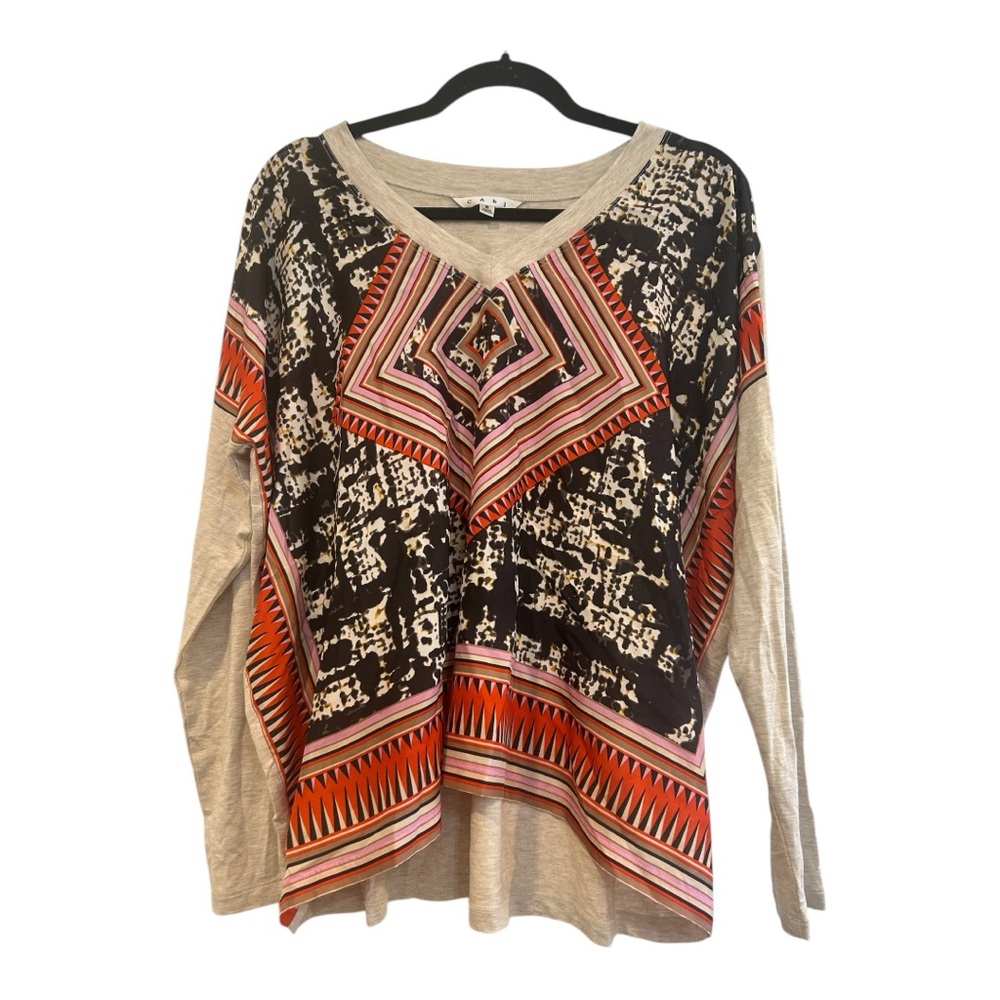 Cabi 768 Womens Small Silk Front Tribal Bohemian Print Long Sleeve Top